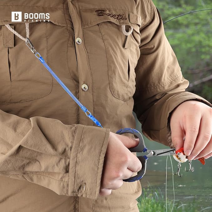Booms Fishing Braided Line Scissors: Micro-Serrated Stainless Steel Blades Line Cutter - XW01 4.1" Fishing Serrated Shears with Zinger Retractor