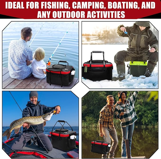 2 Pcs Fishing Bucket and Live Bait Aerator, Foldable Multi Functional Live Bucket Portable Quiet Aerator Outdoor Camping Fishing EVA Bag