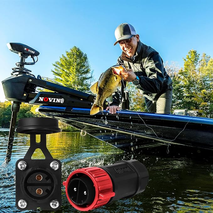Trolling Motor Plug Receptacle Set, 12V/24V/ 36V/48V Plug for Trolling Motor/Down Rigger/Fishing Reel,Waterproof Marine Boat DC Power Connector