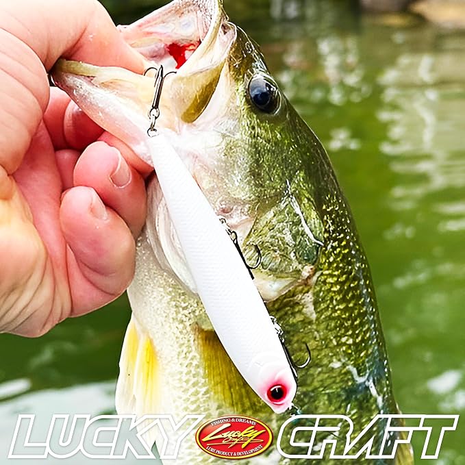 LUCKY CRAFT Gunfish 95 3 Hook Freshwater Fishing Lures and Bait for Bass Fish, Topwater Fish Line, Surface Bait with Treble Hooks, Fishing Gear for Tackle Box