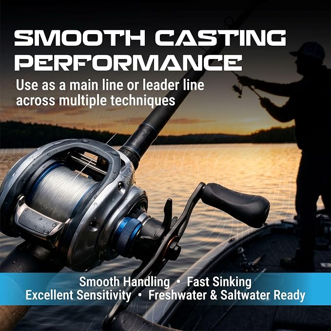 Reaction Tackle 100% Pure Fluorocarbon Fishing Line - High Strength, Abrasion-Resistant, Fast-Sinking, Virtually Invisible - Saltwater and Freshwater Leader Line