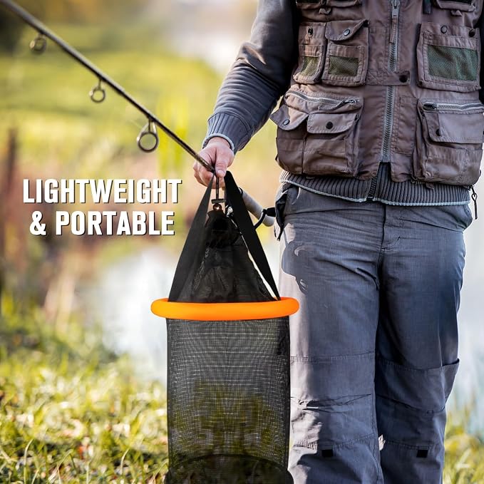 Dovesun Floating Fishing Basket, Collapsible Fishing Net Portable Nylon-mesh | Coated Nylon Net Bait Storage Cage for Keeping Crayfish Minnows Leaches and Other Live Baits