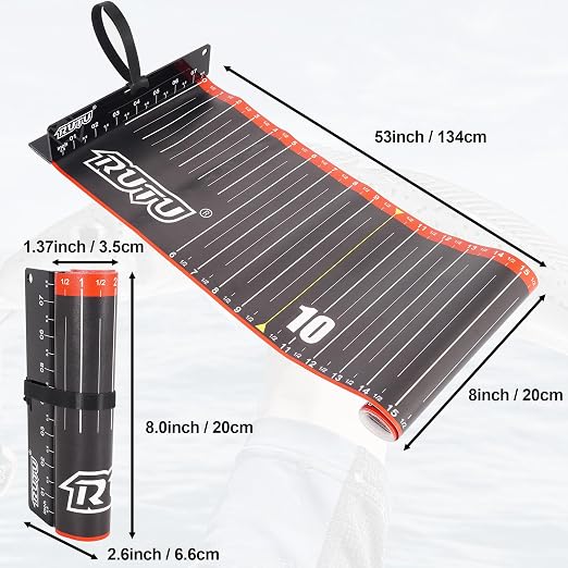 RUTU 53-Inch Fishing Scroll Tape Measure, with 8-Inch Imperial Scale Measuring Board, Fishing Measuring Ruler Tool, Foldable, Waterproof, Suitable for Boats, Kayaks, Rafts and Outdoor Fishing