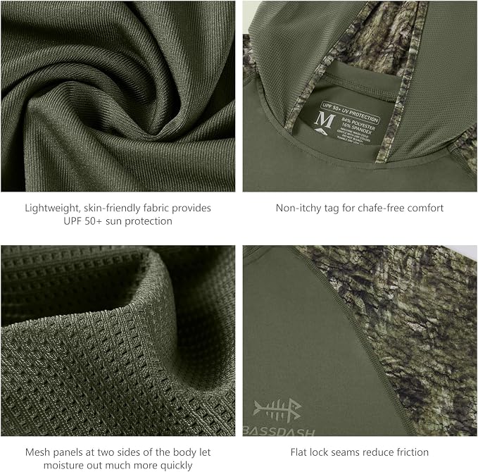BASSDASH Men’s UPF 50 Performance Fishing Shirt Cooling Hoodie Camo Long Sleeve FS17M