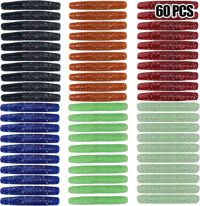 Soft Plastic Worms for Bass Fishing - Salted Soft Plastic Fishing Lures with Hook Slot 2.6in Saltwater Freshwater Bass Baits FS/RE-11