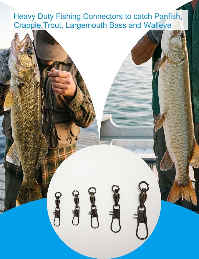 Hlotmeky Fishing Swivels with Interlock Snaps - 40 Pack Ball Bearing Swivels Black Nickel Snap Swivels High Strength Stainless Steel Corrosion Resistant Terminal Tackle for Saltwater Freshwater