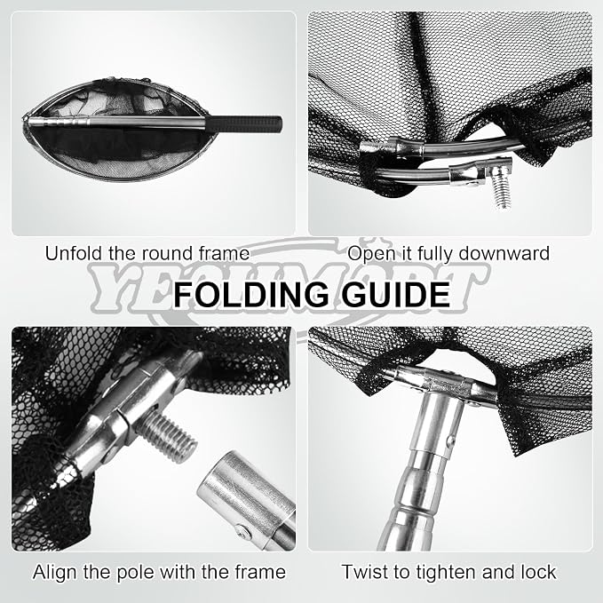 Yeahmart Fishing Landing Net with Telescopic Aluminum Handle Pole, Collapsible Nylon Mesh Minnow Fish Net for Saltwater & Freshwater, Portable Fishing Gear for Kids, Men, Women, Extends 21-75 Inches