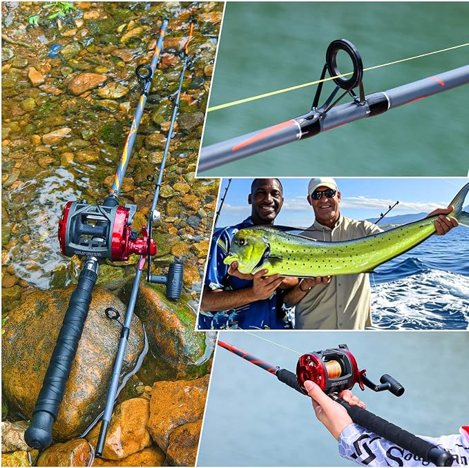 Sougayilang Progressive Glass Fishing Pole Conventional Reel Combo Medium Heavy for Catfish Salmon and Steelhead-7'0"