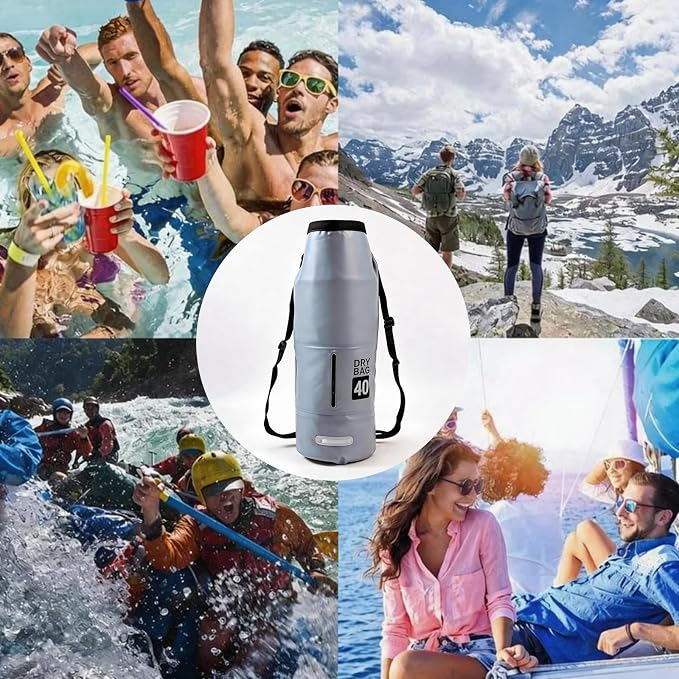 40L Waterproof Dry Bag - Floating Heavy Duty PVC Dry Sack - for Boating, Fishing & Beach - Backpack Style Waterproof Bag for Men & Women
