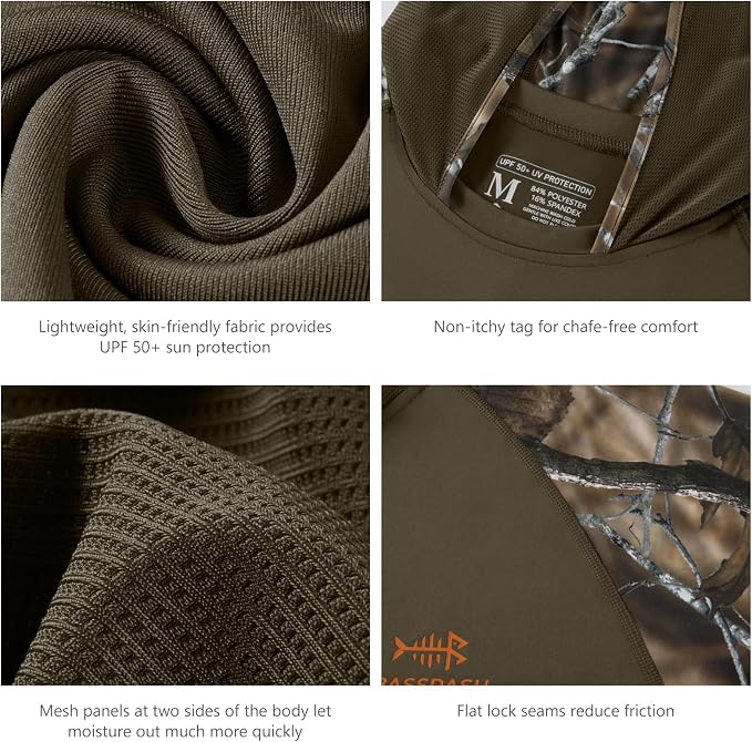 BASSDASH Men’s UPF 50 Performance Fishing Shirt Cooling Hoodie Camo Long Sleeve FS17M