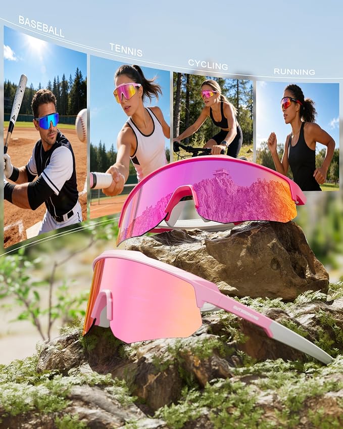 Polarized Sports Sunglasses for Men Women, UV400 Protection Mens Sunglasses Wrap Around Sun Glasses for Cycling Running