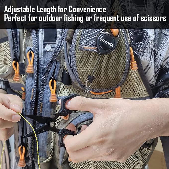 Eupheng 4.7 In Pro Fishing Scissors for Braided Line Mono Fluorocarbon with Zinger Retractor Clip, Dual Serrated Titanium-Coated Blades, Multifunction Fishing Shears