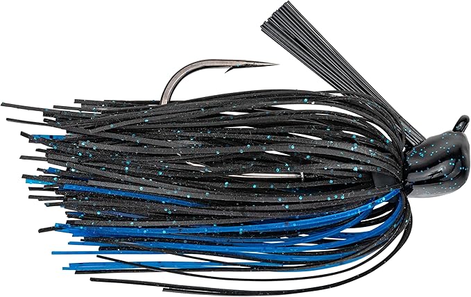 Strike King (TGSKJ38-2) Tour Grade Skipping Jig Fishing Lure, 2 - Black/Blue, 3/8 oz, Customized Flat-Sided Head for Smoother Skipping