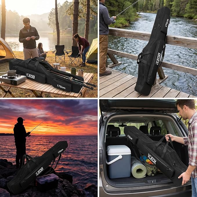 3 Layers Fishing Pole Bag, Fishing Rod Case, Portable Folding Fishing Rod Case Fishing Pole Reel Storage Bag Fishing Gears Organizer 170cm