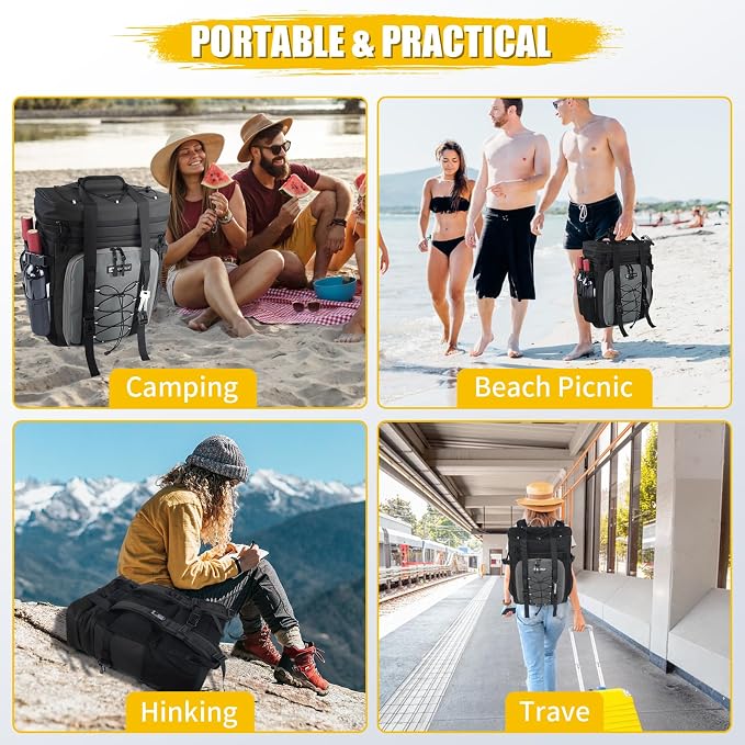 Backpack Cooler - AYAMAYA Upgrade Leakproof Cooler Backpack with Padded Top Handle, 40 Cans Large Waterproof Insulated Camping Coolers for Beach, Fishing, Picnic, Travel, BBQ
