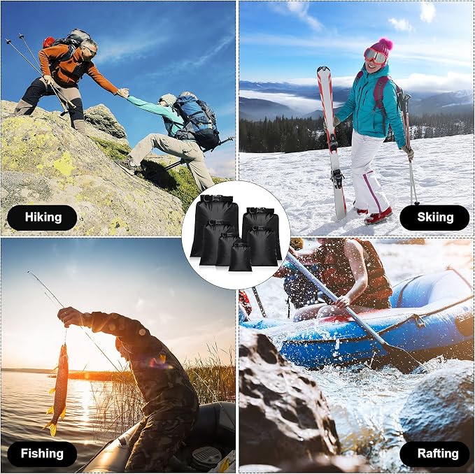 Shappy 6/12 Pcs Waterproof Dry Bags, Lightweight Outdoor Waterproof Dry Stuff Sacks 15/8/5/4/3/2 L and Long Adjustable Shoulder Strap for Kayaking Rafting Boating Hiking Camping