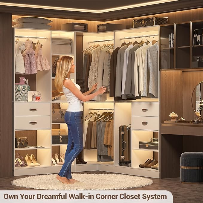 Armocity Corner Closet System, 32 Inches Wide Wood Unit with 2 Hanging Rods and All Hardware Kits, 3-Tier 80'' Height Wood Closet Tower, White