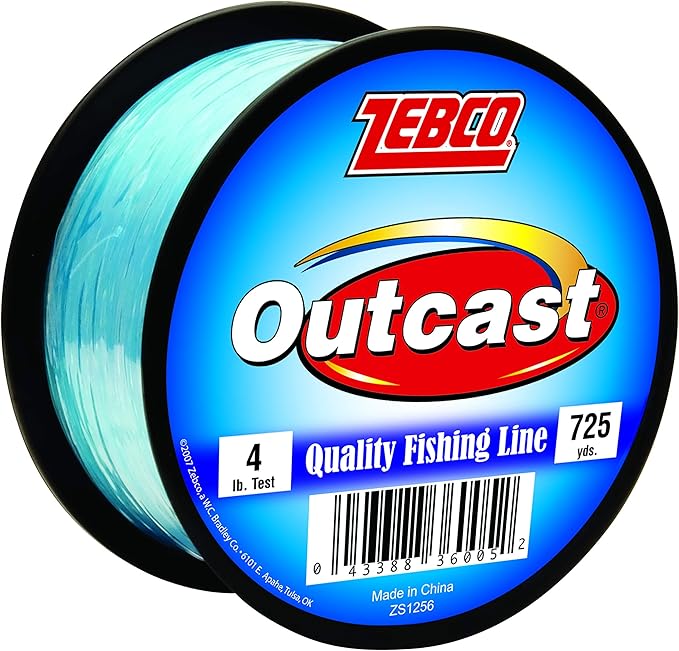 Zebco Outcast Monofilament Fishing Line, Low Memory and Stretch, High Tensile Strength