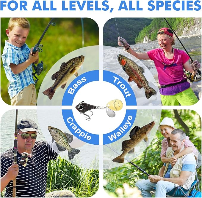 TRUSCEND Vibespinner Easy Catch Fishing Lures with BKK Hooks, Tail Spinner Baits with 4 Actions, Vibrating Swimming Flashing & Jigging for More Bites, Spoon Lures for Bass Trout Crappie Walleye Pike