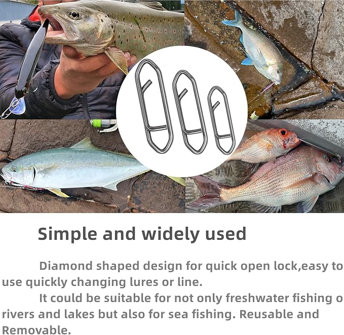 280Pcs/Box Stainless Steel Fishing Power Speed Clips (SS:100Pcs,S:100Pcs,M:60Pcs,L:20Pcs) High Strength Fishing Connector Swivels Snaps for Quick Change Lure Tackle Saltwater Freshwater
