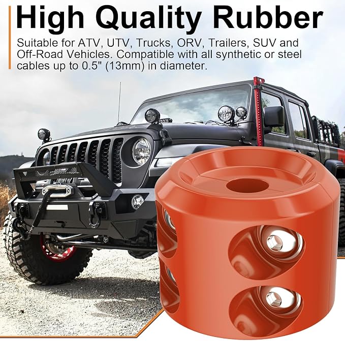 BFXM Winch Stopper for Cable, Rubber Winch Cable Stopper with Allen Wrench to Protect Winch Rope from Wear and Tear, Winch Accessories for ATV, UTV, Truck (Orange)
