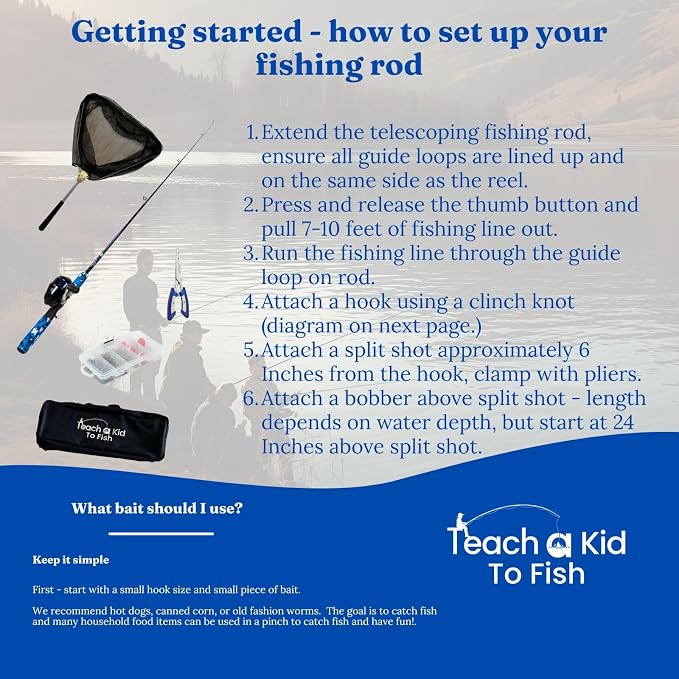 Kids Fishing Pole and Tackle Box Kit - Complete Fishing Kit for Beginners with Rod, Reel, Net & Fish Hook Remover Pliers and Carry Bag, Hands-Free Experience for Boys & Girls