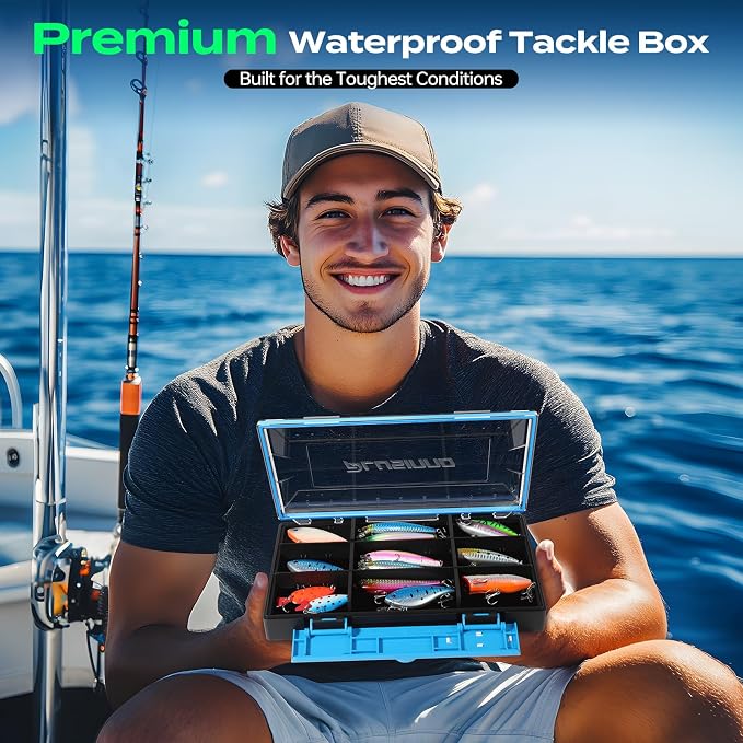 PLUSINNO Tackle Box Organizer, 1/2 Packs Waterproof Tackle Trays, Fishing Tackle Box with Removable Dividers, Fishing Box Tackle Trays and Terminal Tackle Storage