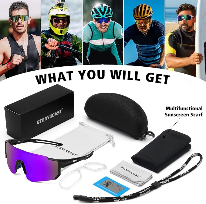 STORYCOAST Polarized Sports Sunglasses for Men Women,Driving Fishing Cycling Mountain Bike Sunglasses UV400 Protection
