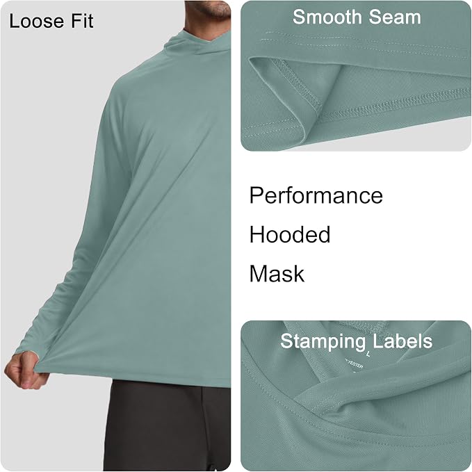 HovSiyla Mens Fishing Hoodie UV Sun Protection Shirts UPF Rash Guard Long Sleeve Shirts Hiking Performance Mesh Face Mask Top