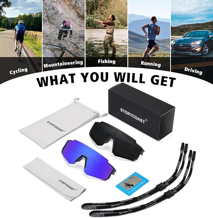 STORYCOAST Polarized Sports Sunglasses for Men Women,Driving Fishing Cycling Mountain Bike Sunglasses UV400 Protection