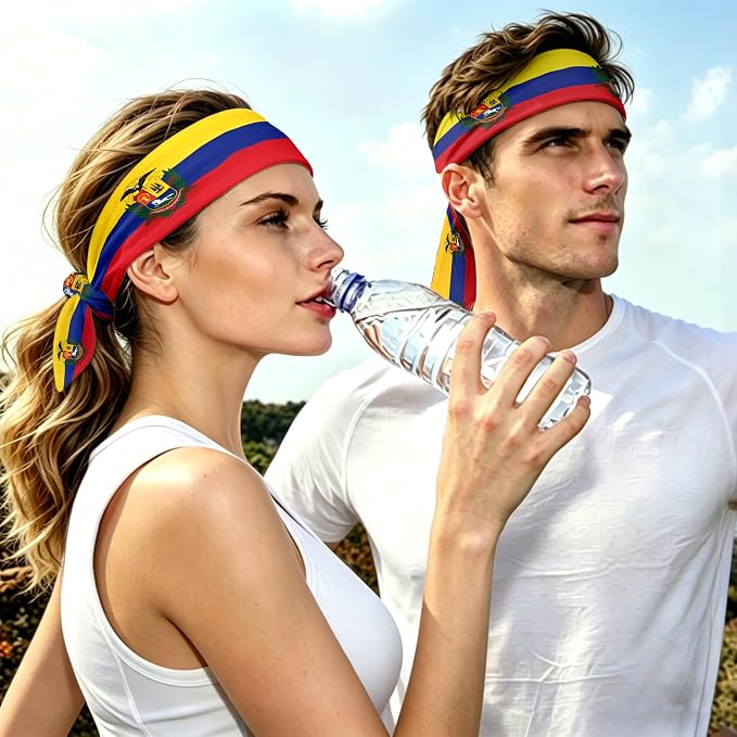 Flag Tie Headbands for Men Women, Moisture Wicking Sweatband Breathable Sports Headwrap, Non-Slip Stretchy Adjustable Fitness Hair Band