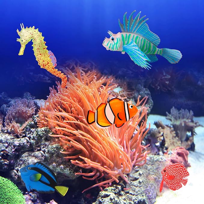 Weewooday 7 Pieces Artificial Fish Colorful Fake Fish Glowing Effect Aquarium Decor Floating Ornament for Tank Decoration(Simple Colors)