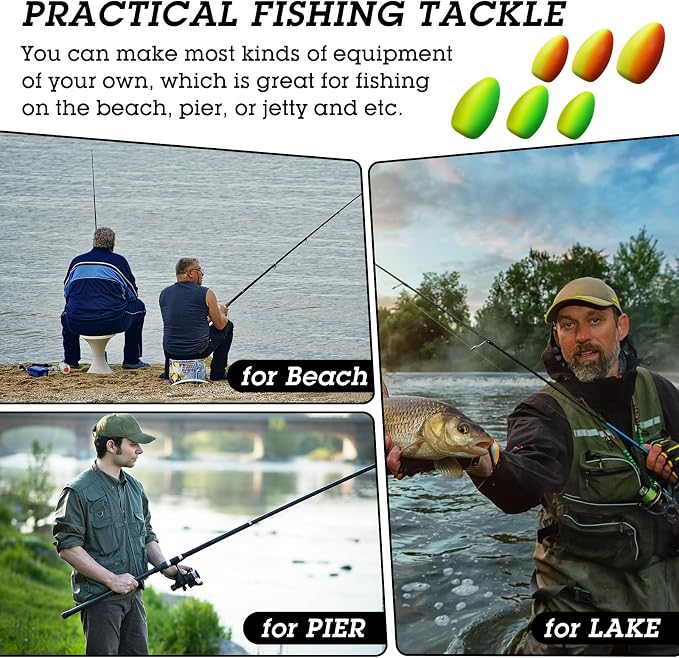 Skylety 60 Pieces Foam Floats Bullet Fishing Foam Snell Floats Pompano Rigs Oval Fly Fishing Strike Indicators for Trout Catfish Walleye