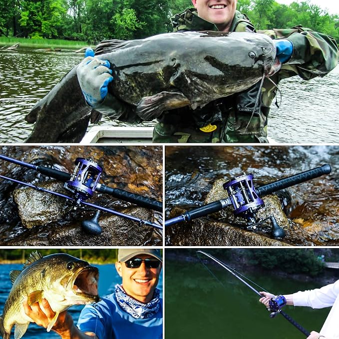 Sougayilang Trolling Fishing Rod Reel Combo - Heavy Duty Inshore/Catfish Rod with 4000 Size Reel, 2-Piece Saltwater Combo for Big Game Fish- 7'0"