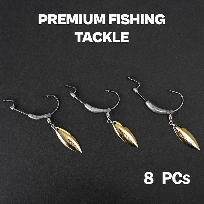Weighted Swimbait Hooks with Molded Bait Keeper, Equipped with Weedless EWG Worm Fishing Hooks 2/0 3/0 4/0 5/0 1/16 1/8 3/16 1/4oz (15 PCs)