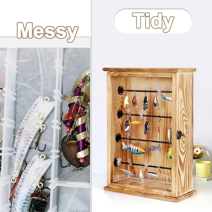 Fishing Lures Storage Display Case Wall Cabinet Tackle Box Organizer Fishing Gifts for Men with Door and Lockable for Study Room, Collection Room, Office, Garage