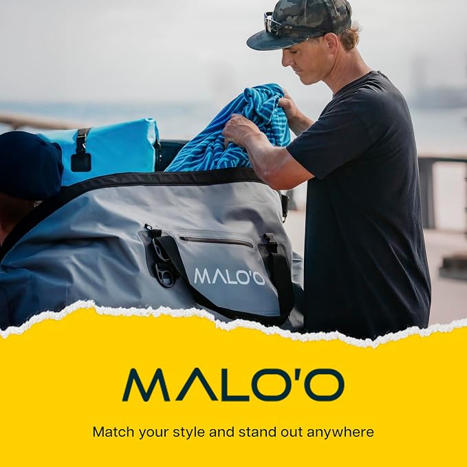 Malo’o Waterproof Dry Duffel, Heavy-Duty Roll Top Waterproof Gear Bag with Shoulder Strap & Molle Loops, Marine Duffel for Kayaking, Boating, Camping, Beach & Travel, Grey, 100L