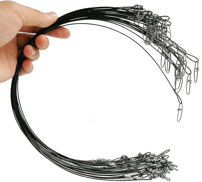 Fishing Wire Leaders for Saltwater: 30pcs Stainless Steel Line Leaders Nylon-Coated 19" - 100 LB High Strength Wire Rig for Shark Barracuda Pike Fishing