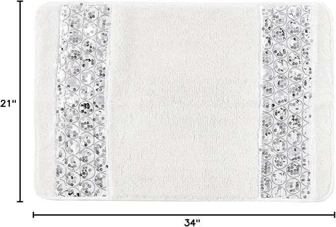 Zahari Home Sinatra Modern Bathroom Rug Classic Luxury Bath Rug Contemporary Decor Stylish Bath Mat for Shower Unique Design White Bathroom Rug Bath Shower Tub Decor Bling