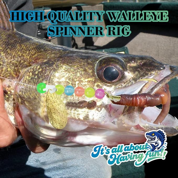Walleye Rigs Kit, 41.5LB Spinner Rig Crawler Harness with Large Colorado Blades, 7PCS Pre-Rigged for Walleye & Perch Fishing, Worm Rig