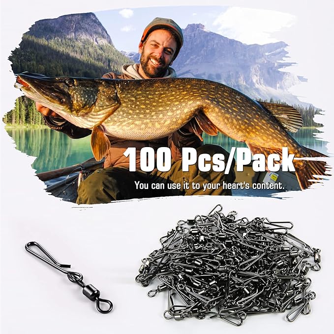 AMYSPORTS Rolling Connector Fishing Swivel Saltwater Corrosion Resistance Snap Swivels Kit Stainless Quick Fishing Snap Barrel Freshwater Trolling Accessories