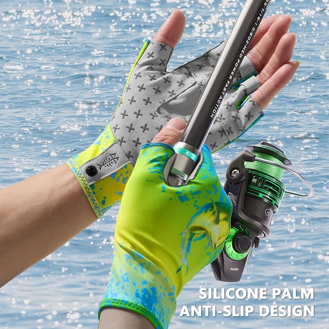 BASSDASH Unisex UPF 50+ Half Finger Sun Gloves Fingerless Breathable UV Protection for Fishing Hiking Kayaking Rowing FG02