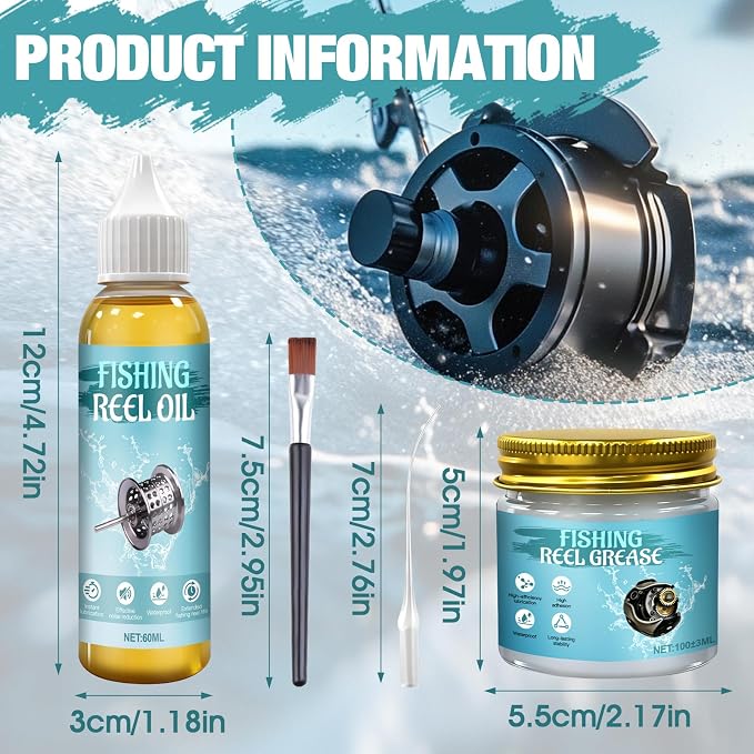 Fishing Reel Oil and Grease Kit, 60ml Fishing Reel Oil and 100ml Fishing Reel Grease High-Efficiency Lubrication Precise Maintenance Waterproof Long-Lasting for Various Fishing Reels