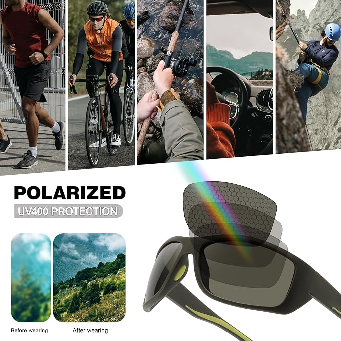 Polarized Sports Sunglasses for Men Women UV400 Protection Glasses Wrap Around Goggles for Driving Fishing Cycling