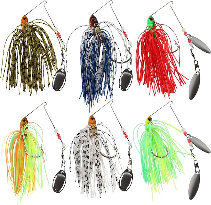 Spinner Baits 6 Pcs Spinner Baits for Bass Fishing Trout Salmon Hard Metal Spinnerbaits