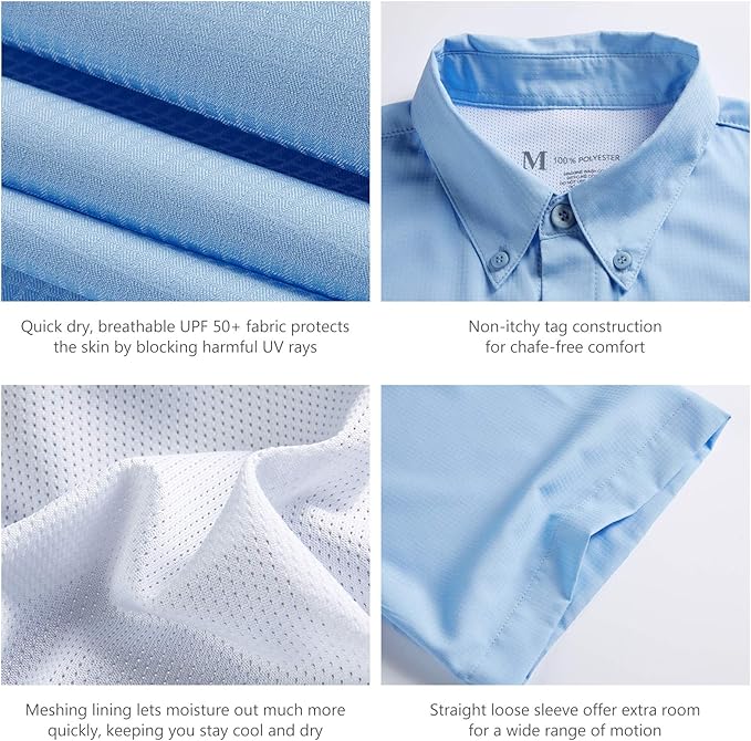 Bassdash UPF 50 Men’s Fishing Dress Shirt Button Down Woven Short Sleeve Outdoor