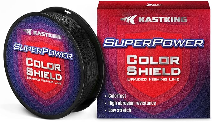 KastKing Superpower ColorShield Braided Fishing Line - Colorfast Braided Line, 100% Solution Dyed UHMWPE Fiber, Smooth & Strong Superline, Near Zero Stretch, Sensitive, High Abrasion Resistance