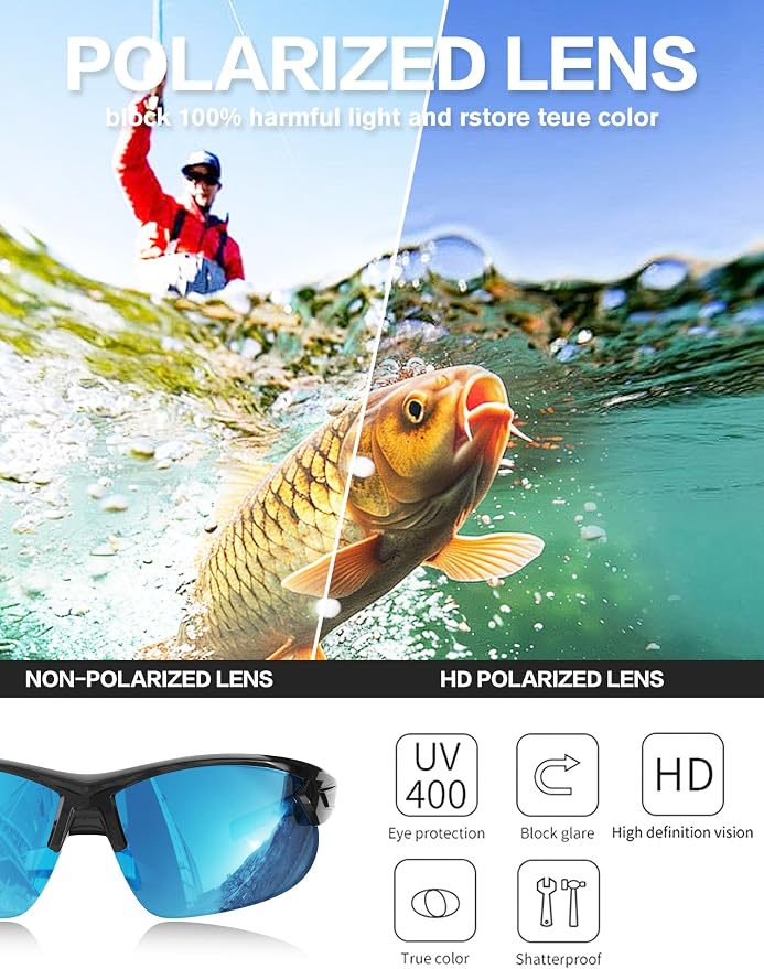 BIRCEN Mens Polarized Sunglasses for Sports: TR90 Lightweight Sun Glasses Wrap Around Shades for Fishing Driving Cycling
