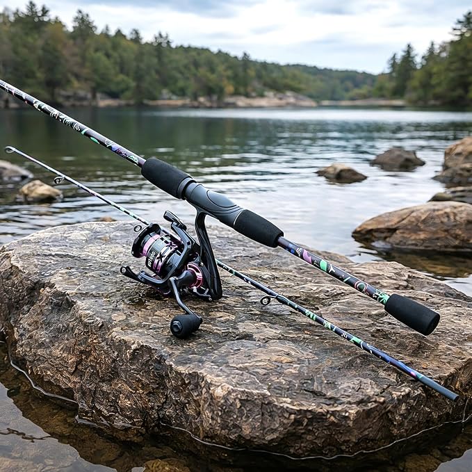 Sougayilang Fishing Rod Reel Combo, 2 Pieces Light Weight Spinning Rod with Bright Powerful Smooth Fishing Reel,Good Starter Combo for Bass Freshwater