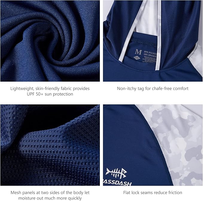 BASSDASH Men’s UPF 50 Performance Fishing Shirt Cooling Hoodie Camo Long Sleeve FS17M